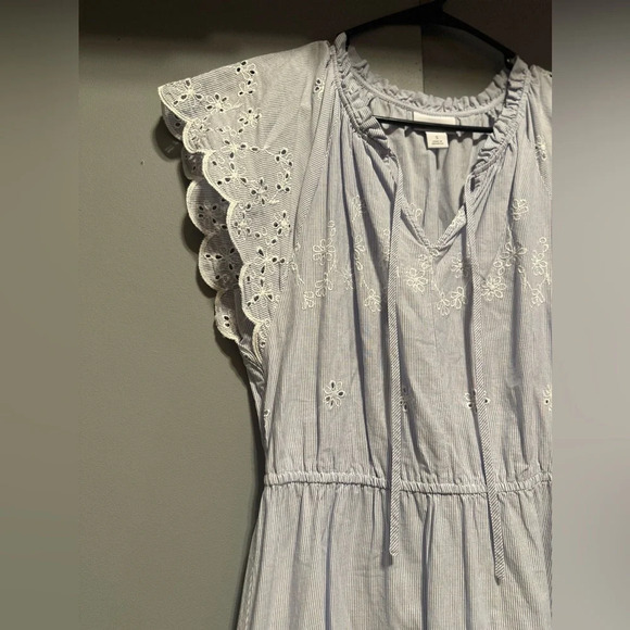 ❤️Liz Claiborne - Light Blue Striped Floral Embroidered Skirt (Size Medium) - Picture 3 of 11